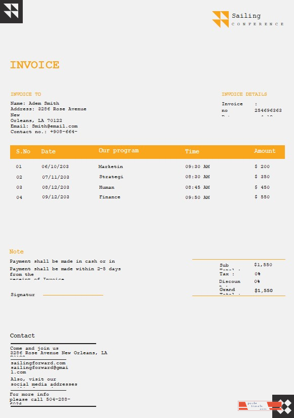 Free Conference Invoice Template PSD template